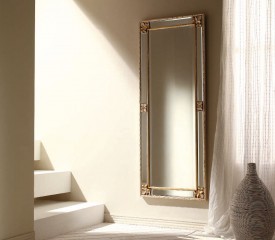 Прямоугольное зеркало с зеркальной рамой и резными листьями - msvgf/0150