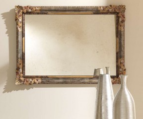 Прямоугольное зеркало в темной раме с резными узорчатыми углами - msvgf/0063