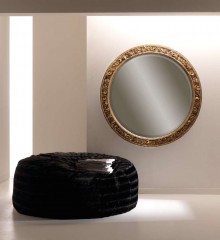 Изящное круглое зеркало золотистого цвета с резными цветами - msvgf/0042