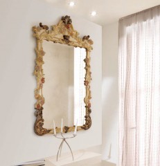 Элегантное прямоугольное зеркало светлого дерева с резными розами - msvgf/0140