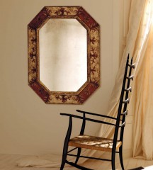 Оригинальное восьмиугольное зеркало в бело-красной раме с рисунком - msvgf/0160