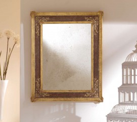 Прямоугольное зеркало в коричневой раме с золотой отделкой - msvgf/0052