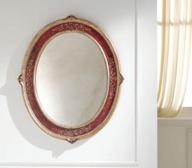Овальное зеркало в красно-бронзовой раме с эффектом состаривания - msvgf/0159