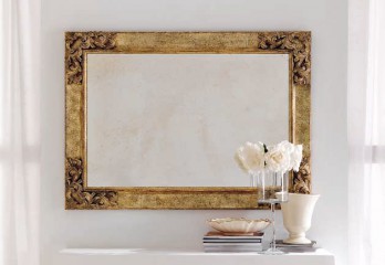 Прямоугольное зеркало светлого дерева с резными углами - msvgf/0163