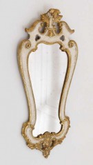 Узкое зеркало в белой раме с золотой отделкой и эффектом состаривания - msvgf/0100