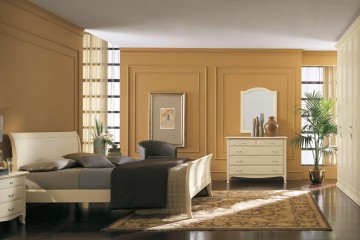 Спальня со светлой мебелью, украшенной голубым узором - mcnds/0118