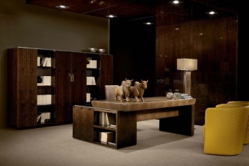 Коричневый кабинет с желтыми кожаными креслами - mlb/460