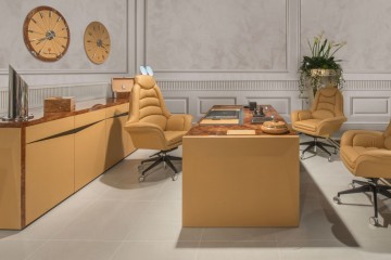 Кабинет с мебелью в кожаной обивке горчичного оттенка - fmi/165