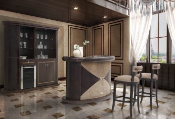 Шкаф с витриной и холодильником в тисненой кожаной отделке - fmi/865