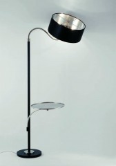 Дизайнерский черный торшер со столиком и кожаным абажуром - pzg/366