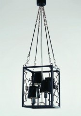 Ажурная черная люстра в форме куба с 4 абажурами - pzg/336