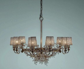 Позолоченная декорированная люстра с 10 плафонами из стеклянных бус - pzg/142