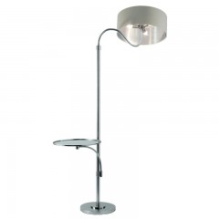 Торшер с бежевым кожаным абажуром на ножке со столиком - pzg/365