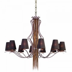Коричневая люстра с 12 абажурами и золотистыми подвесками - pzg/175