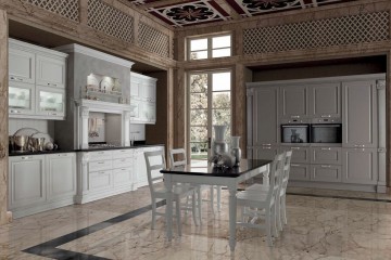 Гарнитур для кухни в серо-белых тонах с резными узорами - mtrt/0004