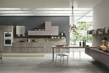 Гарнитур для кухни в серых тонах с прямоугольным обеденным столом - msilm/0056