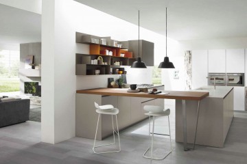 Гарнитур для кухни в серо-коричневых тонах с белыми шкафами - msilm/0057