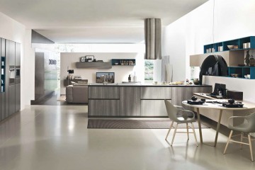 Гарнитур для кухни в серо-синих тонах с круглым столом - msilm/0059