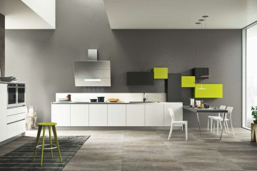 Гарнитур для кухни в серо-белых тонах с зелеными вставками - msilm/0060