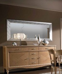 Широкое прямоугольное зеркало в серебристой раме со стразами - mdg/0959