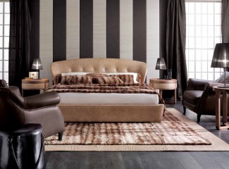 Спальня с бежевой кожаной кроватью - ulivi/189
