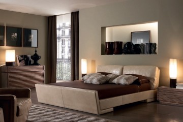 Спальня со светлой кроватью в кожаной обивке - ulivi/183