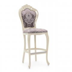 Стул с фигурной спинкой на резном белом каркасе в узорчатой лиловой обивке - svd/786