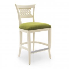 Белый стул с резной спинкой и сиденьем в бархатной обивке оливкового оттенка - svd/799