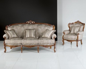 Диван на резном каркасе в серой обивке с узорами - msd/041