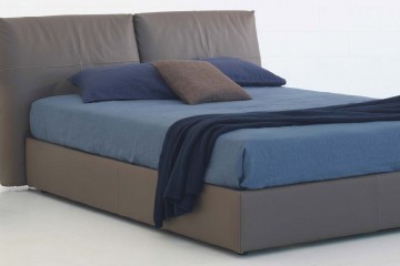 Кровать в обивке из натуральной кожи коричневого оттенка - mbib/139