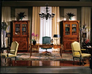 Кабинет с двумя шкафами и зеленым кожаным креслом - marm/156