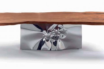 Обеденный стол на опоре с зеркальной отделкой - mrva/0034