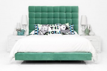Кровать в зеленой текстильной обивке - mqtg/0009