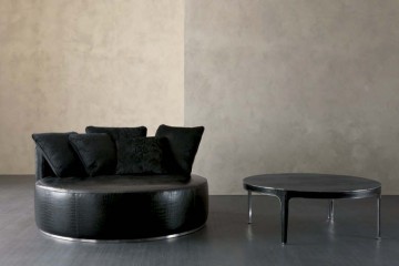 Большой черный кожаный пуф - mrgn/0207