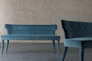Мягкая скамья в синей кожаной обивке - mrgn/0069