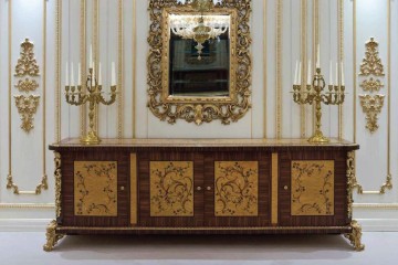 Большая тумба для гостиной с инкрустациями и позолоченной резьбой - mcst/0463