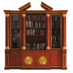 Книжный шкаф из красного дерева с позолоченными стилизованными солнцами - mcst/0298